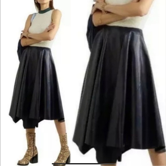 7 for All Mankind Asymmetrical Hem Faux leather Midi Skirt Black S NWT - Picture 1 of 5